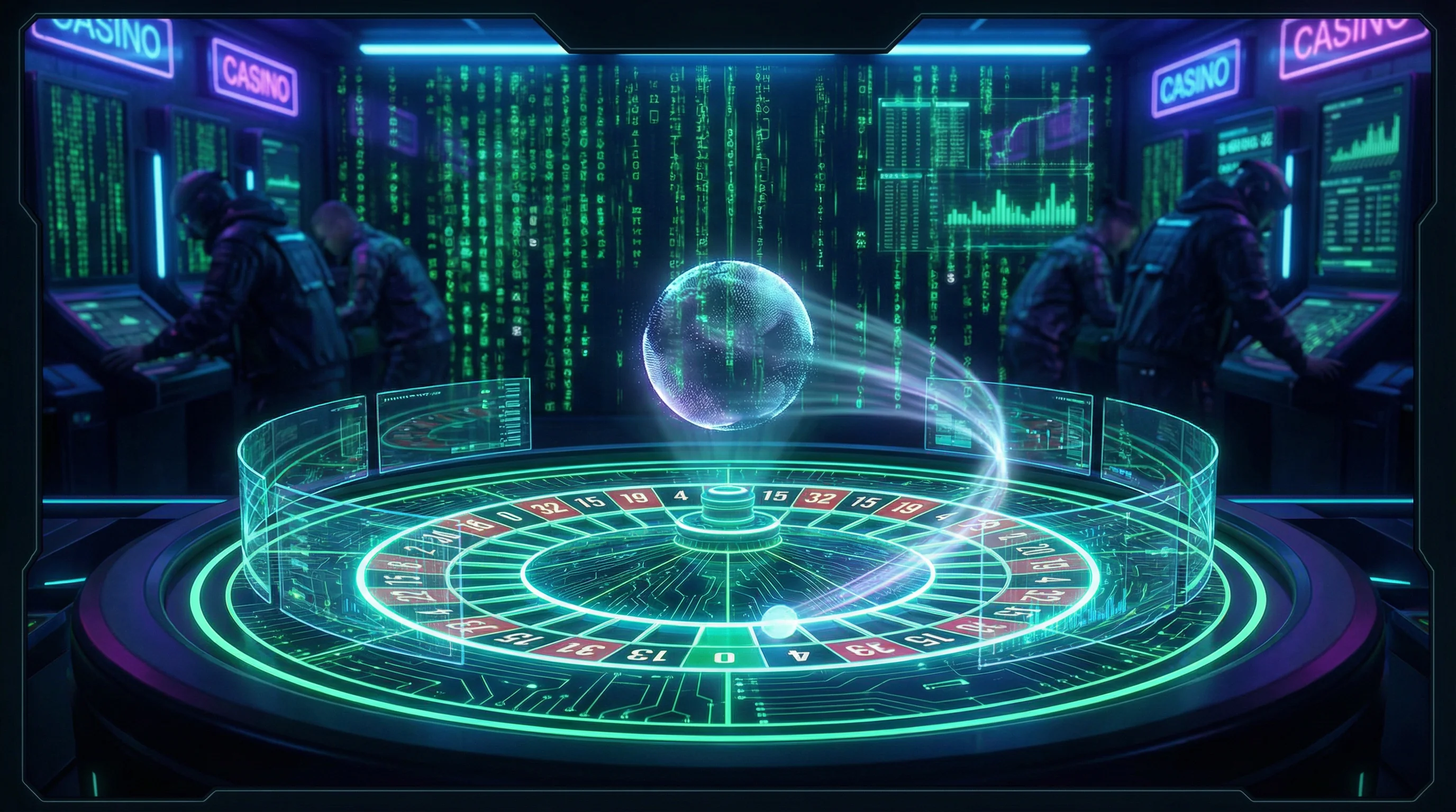 Roleta digital futurista com efeitos neon no cncbet